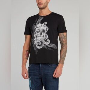 Just Cavalli Skull Octopus Black and White Graphic Tee